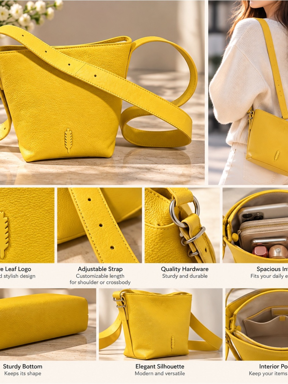 Stylish yellow Leather Shoulder Bag